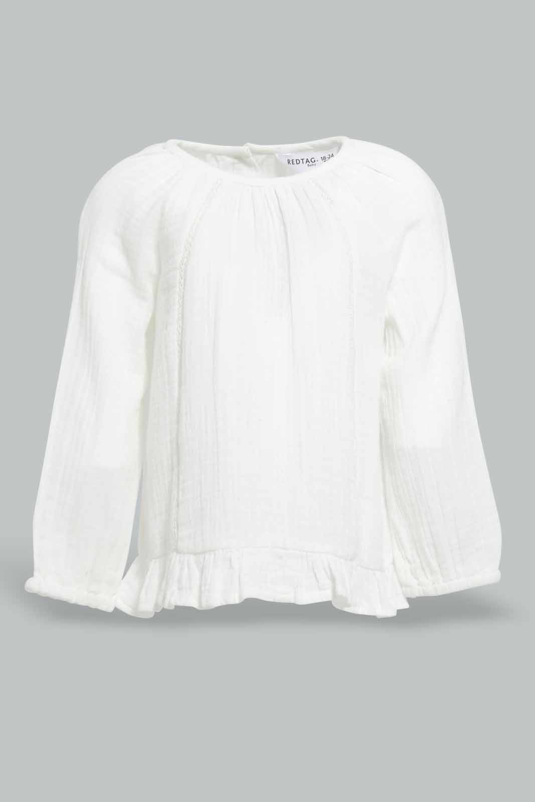 Redtag-White-Solid-Frill-Hem-Blouse-Category:Blouses,-Colour:White,-Deals:New-In,-Filter:Infant-Girls-(3-to-24-Mths),-ING-Blouses,-New-In-ING-APL,-Non-Sale,-Section:Girls-(0-to-14Yrs),-W22A-Infant-Girls-3 to 24 Months