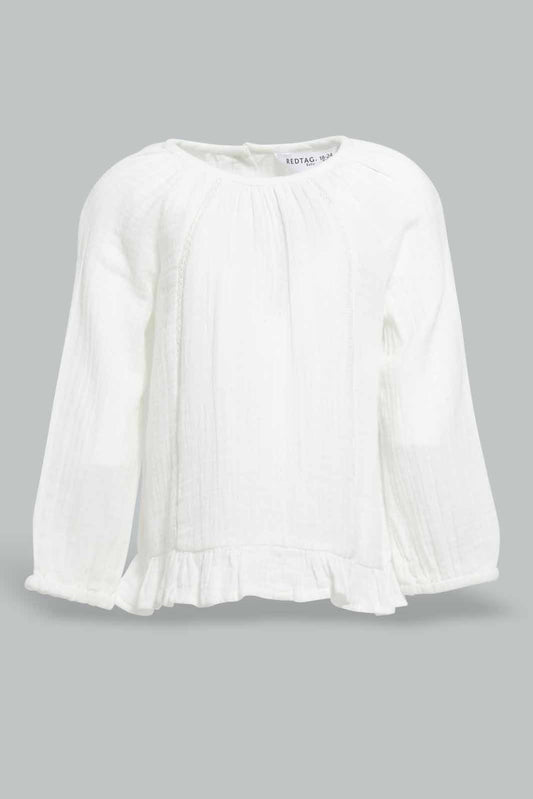 Redtag-White-Solid-Frill-Hem-Blouse-Category:Blouses,-Colour:White,-Deals:New-In,-Filter:Infant-Girls-(3-to-24-Mths),-ING-Blouses,-New-In-ING-APL,-Non-Sale,-Section:Girls-(0-to-14Yrs),-W22A-Infant-Girls-3 to 24 Months
