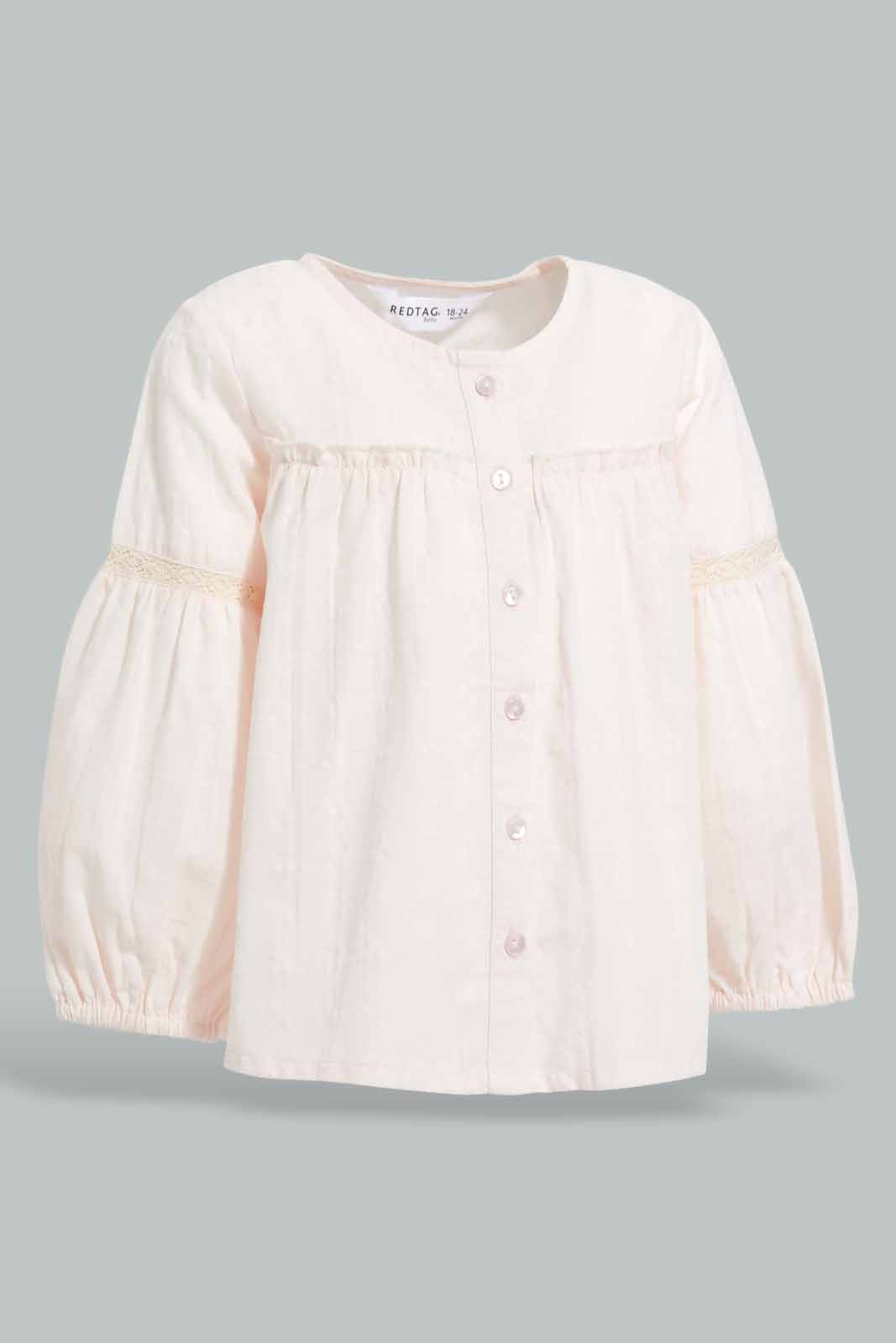 Redtag-Pink-Front-Frill-Blouse-Category:Blouses,-Colour:Apricot,-Deals:New-In,-Filter:Infant-Girls-(3-to-24-Mths),-ING-Blouses,-New-In-ING-APL,-Non-Sale,-Section:Girls-(0-to-14Yrs),-W22A-Infant-Girls-3 to 24 Months