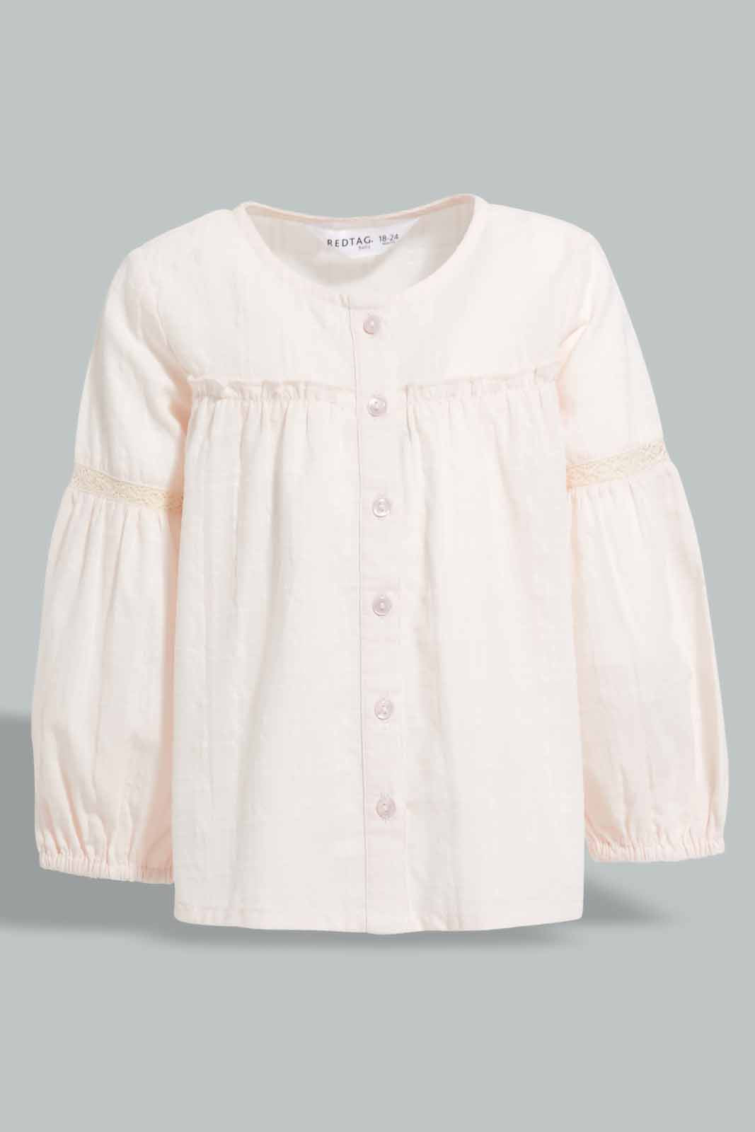 Redtag-Pink-Front-Frill-Blouse-Category:Blouses,-Colour:Apricot,-Deals:New-In,-Filter:Infant-Girls-(3-to-24-Mths),-ING-Blouses,-New-In-ING-APL,-Non-Sale,-Section:Girls-(0-to-14Yrs),-W22A-Infant-Girls-3 to 24 Months
