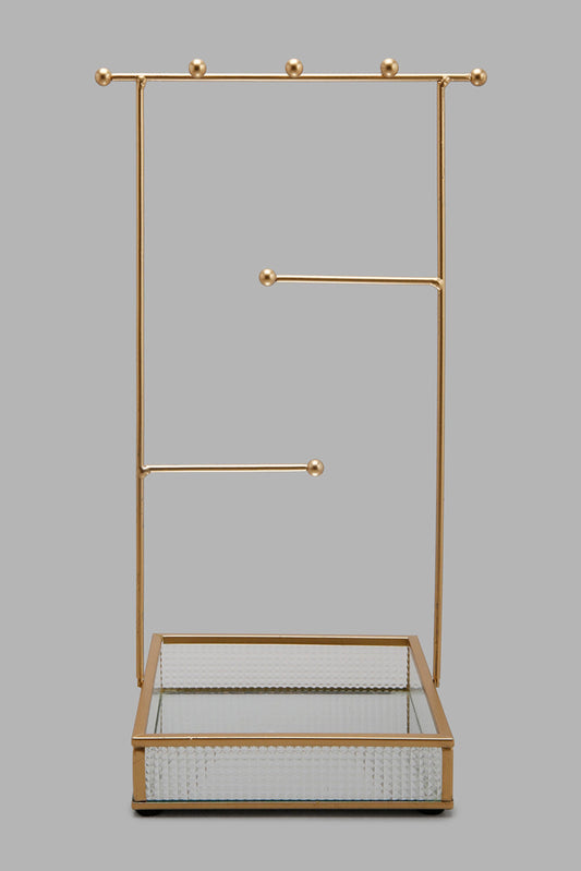 Redtag-Gold-Mirrored-Glass-Textured-Jewelry-Stand-Category:Trays,-Colour:Gold,-Deals:New-In,-Filter:Home-Decor,-HMW-HOM-Decorative-Accessories,-New-In-HMW-HOM,-Non-Sale,-Section:Homewares,-W22A-Home-Decor-