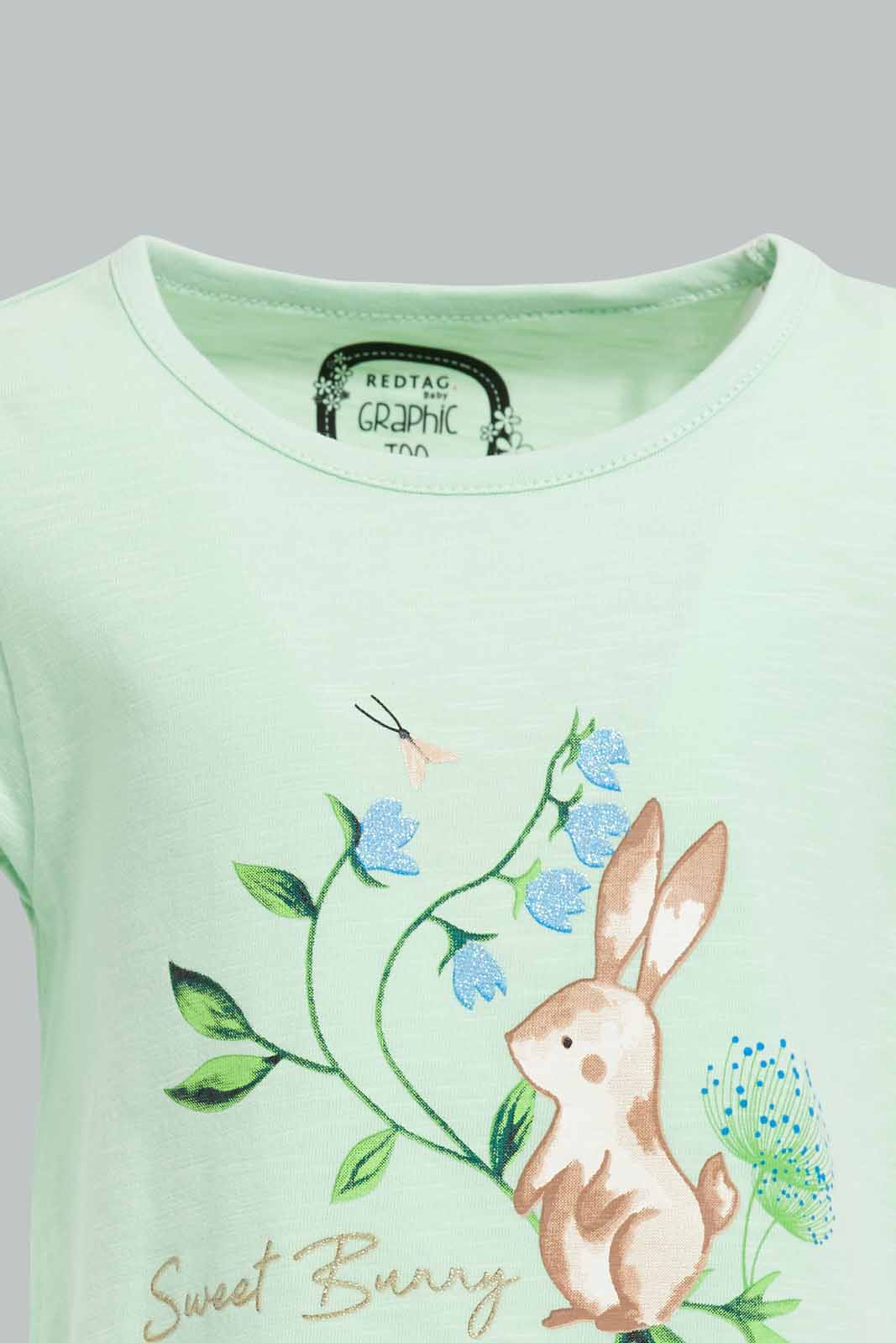 Redtag-Mint-Rabbit-T-Shirt-For-Baby-Girls-Category:T-Shirts,-Colour:Mint,-Deals:New-In,-Filter:Infant-Girls-(3-to-24-Mths),-ING-T-Shirts,-New-In-ING-APL,-Non-Sale,-Section:Girls-(0-to-14Yrs),-TBL,-W22A-Infant-Girls-3 to 24 Months