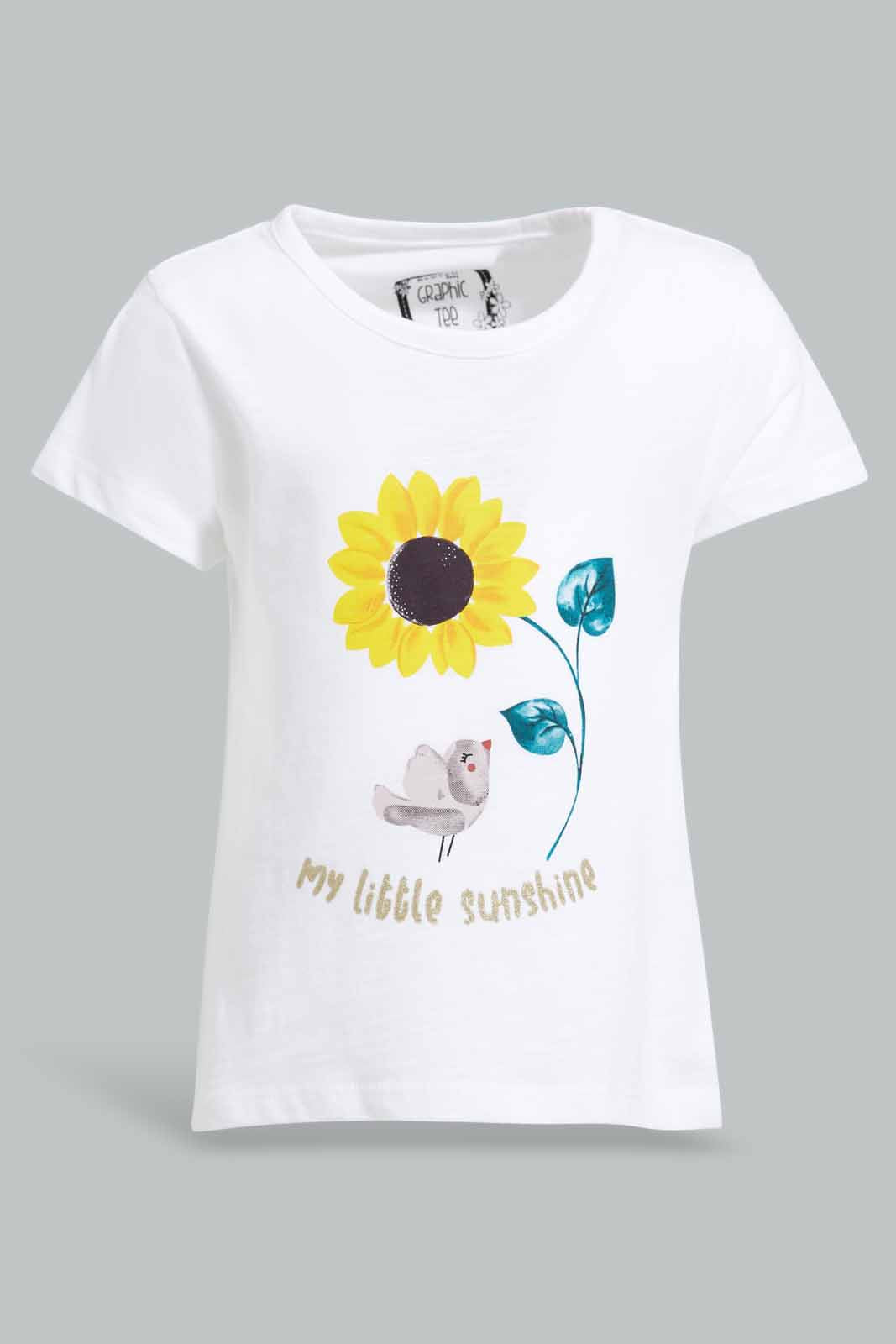 Redtag-White-Flower-Print-T-Shirt-Category:T-Shirts,-Colour:White,-Deals:New-In,-Filter:Infant-Girls-(3-to-24-Mths),-ING-T-Shirts,-New-In-ING-APL,-Non-Sale,-Section:Girls-(0-to-14Yrs),-TBL,-W22A-Infant-Girls-3 to 24 Months