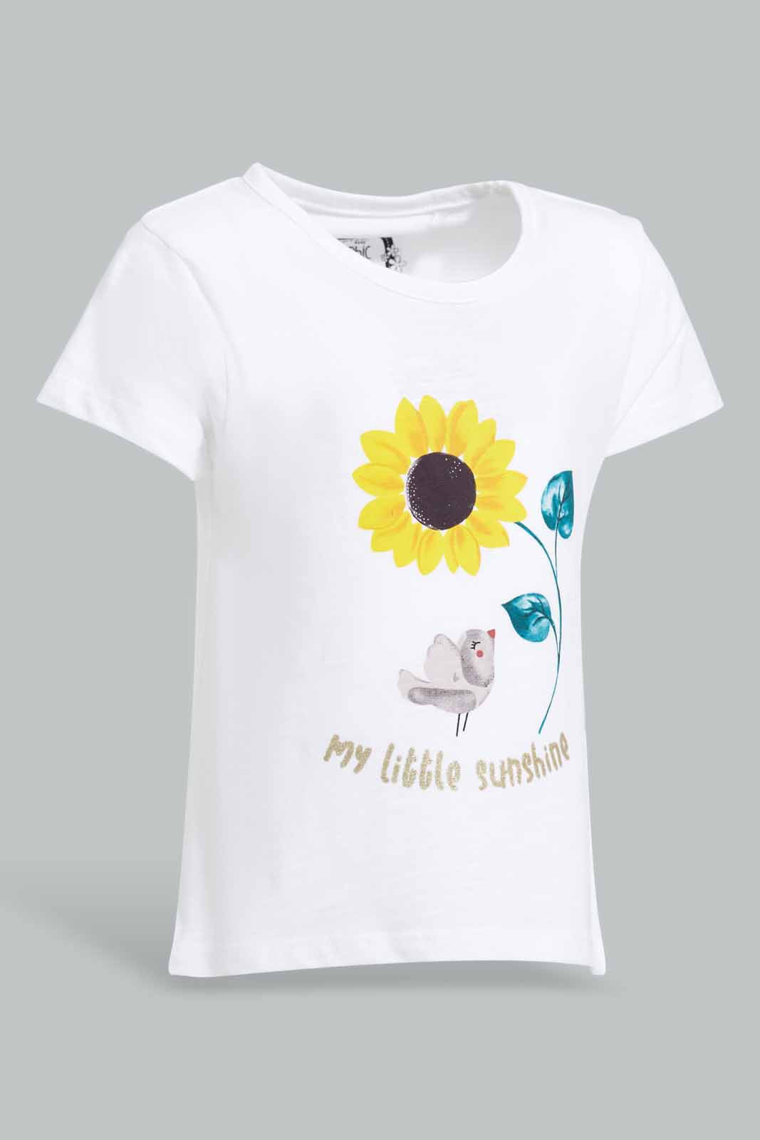 Redtag-White-Flower-Print-T-Shirt-Category:T-Shirts,-Colour:White,-Deals:New-In,-Filter:Infant-Girls-(3-to-24-Mths),-ING-T-Shirts,-New-In-ING-APL,-Non-Sale,-Section:Girls-(0-to-14Yrs),-TBL,-W22A-Infant-Girls-3 to 24 Months
