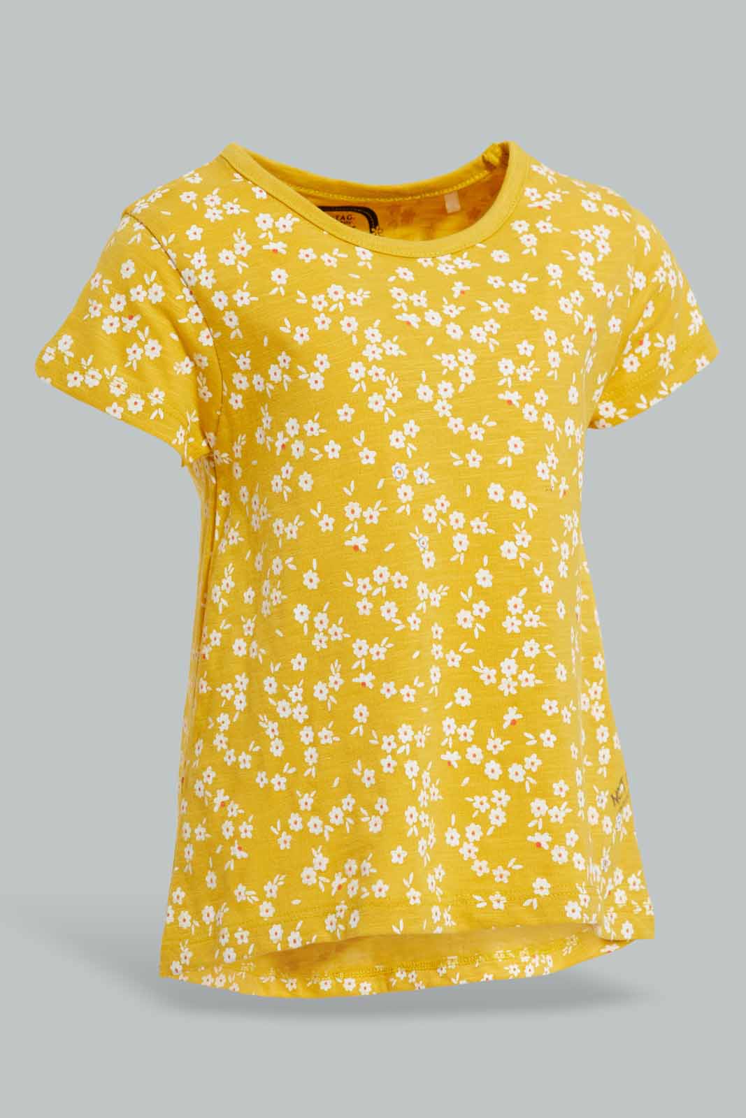 Redtag-Yellow-Floral-AOP-T-Shirt-Category:T-Shirts,-Colour:Yellow,-Deals:New-In,-Filter:Infant-Girls-(3-to-24-Mths),-ING-T-Shirts,-New-In-ING-APL,-Non-Sale,-Section:Girls-(0-to-14Yrs),-TBL,-W22A-Infant-Girls-3 to 24 Months