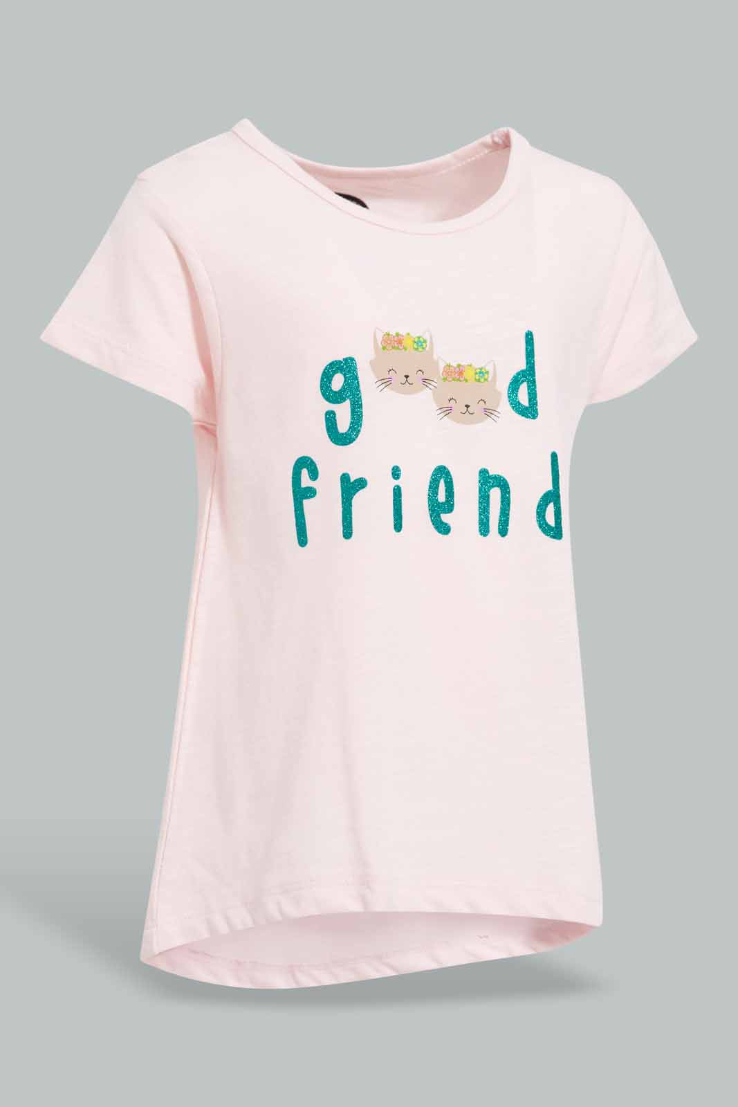Redtag-Pink-Good-Friend-Print-T-Shirt-Category:T-Shirts,-Colour:Apricot,-Deals:New-In,-Filter:Infant-Girls-(3-to-24-Mths),-ING-T-Shirts,-New-In-ING-APL,-Non-Sale,-Section:Girls-(0-to-14Yrs),-TBL,-W22A-Infant-Girls-3 to 24 Months