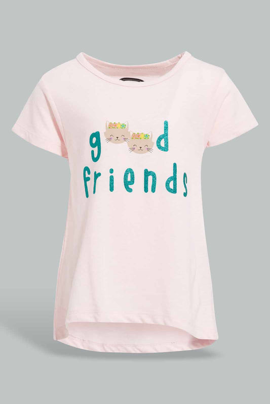 Redtag-Pink-Good-Friend-Print-T-Shirt-Category:T-Shirts,-Colour:Apricot,-Deals:New-In,-Filter:Infant-Girls-(3-to-24-Mths),-ING-T-Shirts,-New-In-ING-APL,-Non-Sale,-Section:Girls-(0-to-14Yrs),-TBL,-W22A-Infant-Girls-3 to 24 Months
