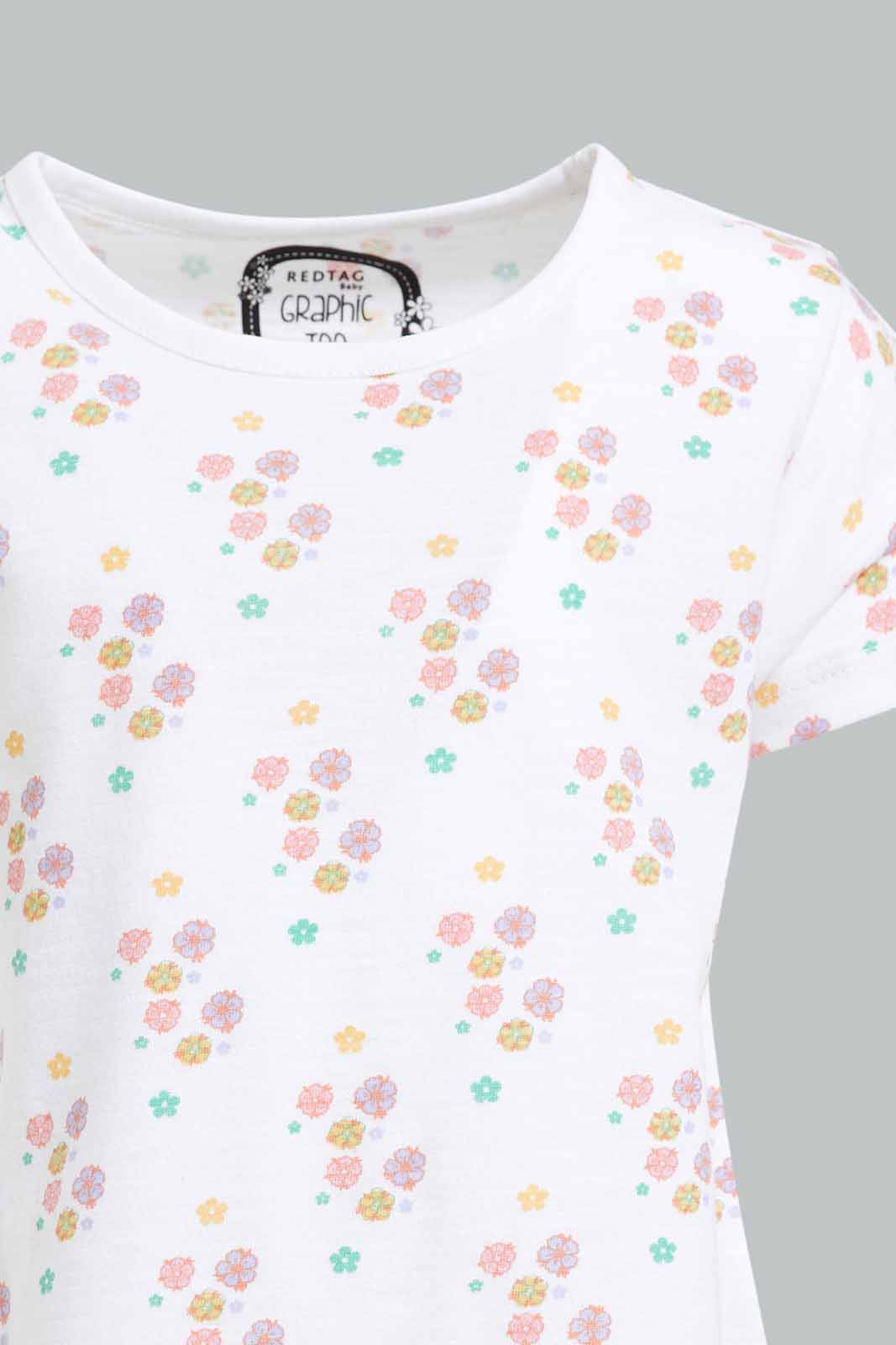 Redtag-White-Floral-AOP-T-Shirt-Category:T-Shirts,-Colour:White,-Deals:New-In,-Filter:Infant-Girls-(3-to-24-Mths),-ING-T-Shirts,-New-In-ING-APL,-Non-Sale,-Section:Girls-(0-to-14Yrs),-TBL,-W22A-Infant-Girls-3 to 24 Months