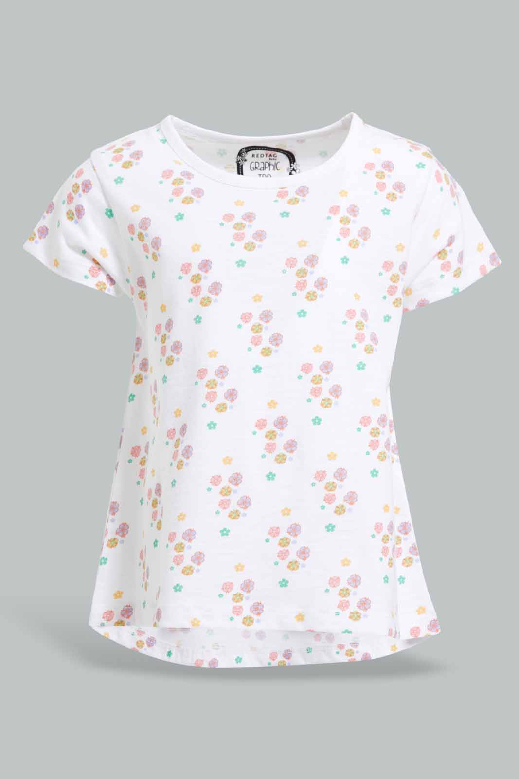 Redtag-White-Floral-AOP-T-Shirt-Category:T-Shirts,-Colour:White,-Deals:New-In,-Filter:Infant-Girls-(3-to-24-Mths),-ING-T-Shirts,-New-In-ING-APL,-Non-Sale,-Section:Girls-(0-to-14Yrs),-TBL,-W22A-Infant-Girls-3 to 24 Months