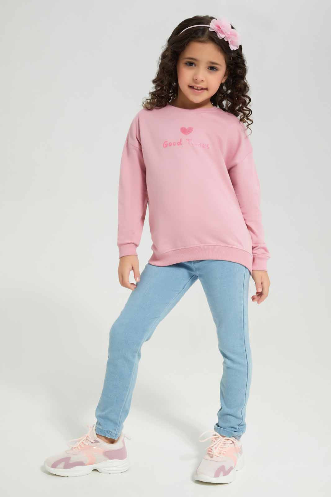 Redtag-Pale-Pink-Basic-Active-Top---Rose-Category:Sweatshirts,-Colour:Apricot,-Deals:New-In,-Filter:Girls-(2-to-8-Yrs),-GIR-Sweatshirts,-New-In-GIR-APL,-Non-Sale,-Section:Girls-(0-to-14Yrs),-TBL,-W22A-Girls-2 to 8 Years