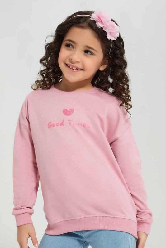 Redtag-Pale-Pink-Basic-Active-Top---Rose-Category:Sweatshirts,-Colour:Apricot,-Deals:New-In,-Filter:Girls-(2-to-8-Yrs),-GIR-Sweatshirts,-New-In-GIR-APL,-Non-Sale,-Section:Girls-(0-to-14Yrs),-TBL,-W22A-Girls-2 to 8 Years