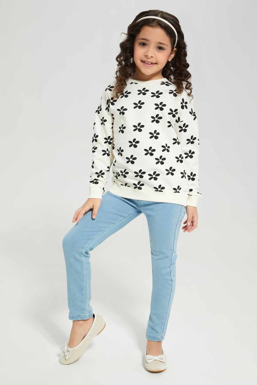 Redtag-Cream-Basic-Active-Top-Cream-Floral-Category:Sweatshirts,-Colour:Cream,-Deals:New-In,-Filter:Girls-(2-to-8-Yrs),-GIR-Sweatshirts,-New-In-GIR-APL,-Non-Sale,-Section:Girls-(0-to-14Yrs),-TBL,-W22A-Girls-2 to 8 Years