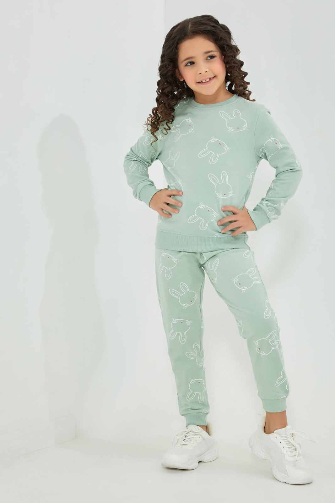 Redtag-Green-Basic-Active-Top---Sage-AOP-Bunny-Category:Sweatshirts,-Colour:Green,-Deals:New-In,-Filter:Girls-(2-to-8-Yrs),-GIR-Sweatshirts,-New-In-GIR-APL,-Non-Sale,-Section:Girls-(0-to-14Yrs),-TBL,-W22A-Girls-2 to 8 Years