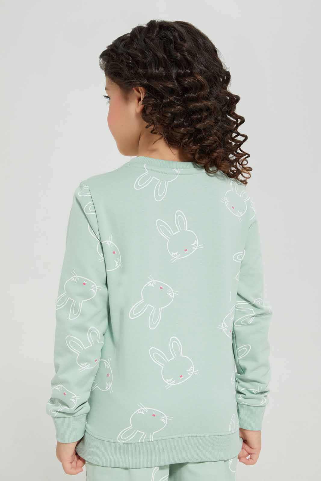 Redtag-Green-Basic-Active-Top---Sage-AOP-Bunny-Category:Sweatshirts,-Colour:Green,-Deals:New-In,-Filter:Girls-(2-to-8-Yrs),-GIR-Sweatshirts,-New-In-GIR-APL,-Non-Sale,-Section:Girls-(0-to-14Yrs),-TBL,-W22A-Girls-2 to 8 Years