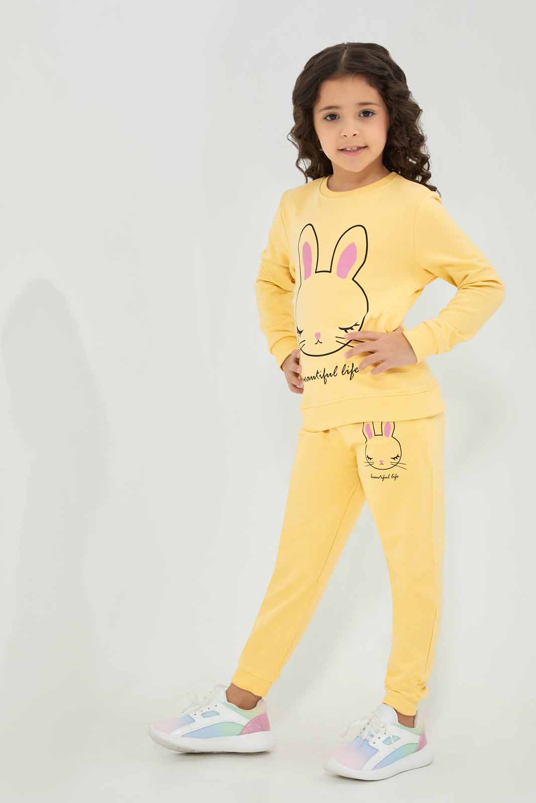 Redtag-Mustard-Basic-Active-Top---Mustard-Bunny-Category:Sweatshirts,-Colour:Mustard,-Deals:New-In,-Filter:Girls-(2-to-8-Yrs),-GIR-Sweatshirts,-New-In-GIR-APL,-Non-Sale,-Section:Girls-(0-to-14Yrs),-TBL,-W22A-Girls-2 to 8 Years