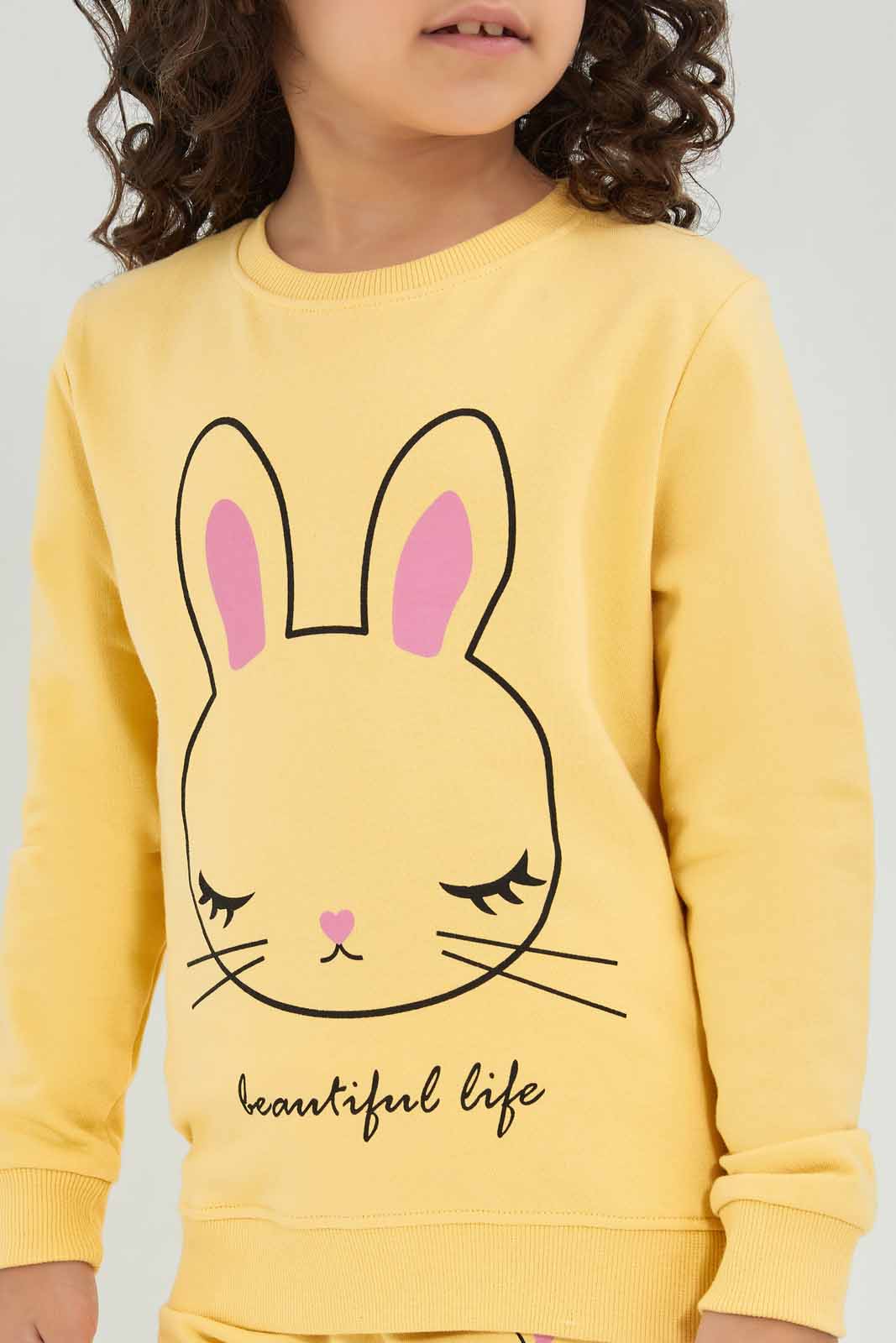 Redtag-Mustard-Basic-Active-Top---Mustard-Bunny-Category:Sweatshirts,-Colour:Mustard,-Deals:New-In,-Filter:Girls-(2-to-8-Yrs),-GIR-Sweatshirts,-New-In-GIR-APL,-Non-Sale,-Section:Girls-(0-to-14Yrs),-TBL,-W22A-Girls-2 to 8 Years