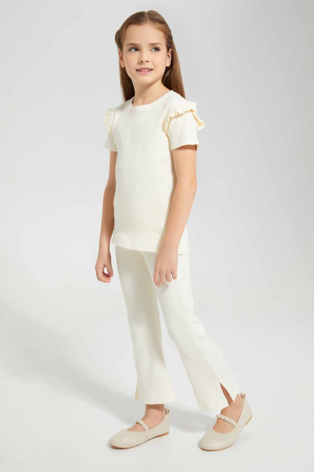 Redtag-Cream-SS-Rib-Tee-Category:T-Shirts,-Colour:Cream,-Deals:New-In,-Filter:Girls-(2-to-8-Yrs),-GIR-T-Shirts,-New-In-GIR-APL,-Non-Sale,-Section:Girls-(0-to-14Yrs),-VLM,-W22O-Girls-2 to 8 Years