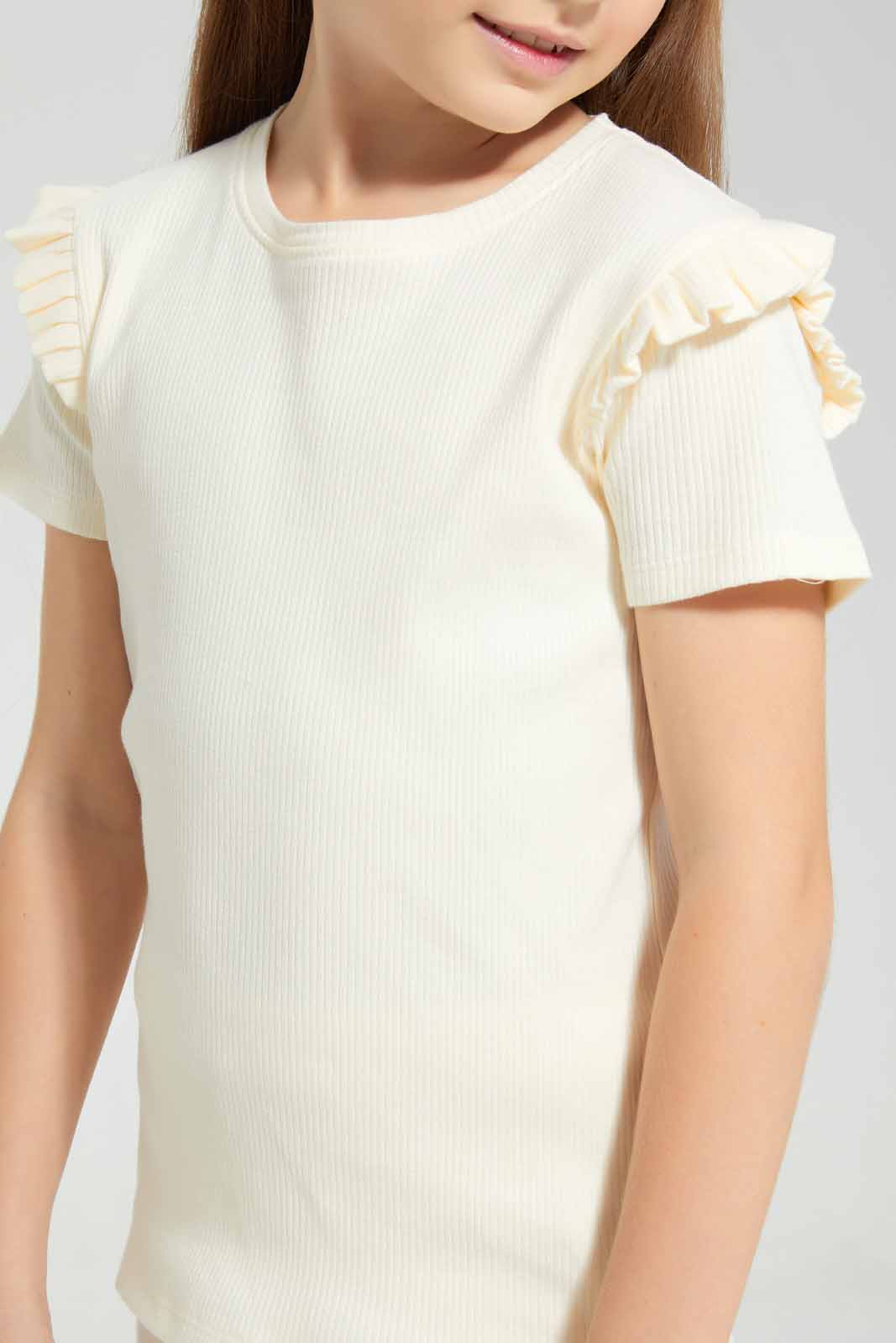 Redtag-Cream-SS-Rib-Tee-Category:T-Shirts,-Colour:Cream,-Deals:New-In,-Filter:Girls-(2-to-8-Yrs),-GIR-T-Shirts,-New-In-GIR-APL,-Non-Sale,-Section:Girls-(0-to-14Yrs),-VLM,-W22O-Girls-2 to 8 Years