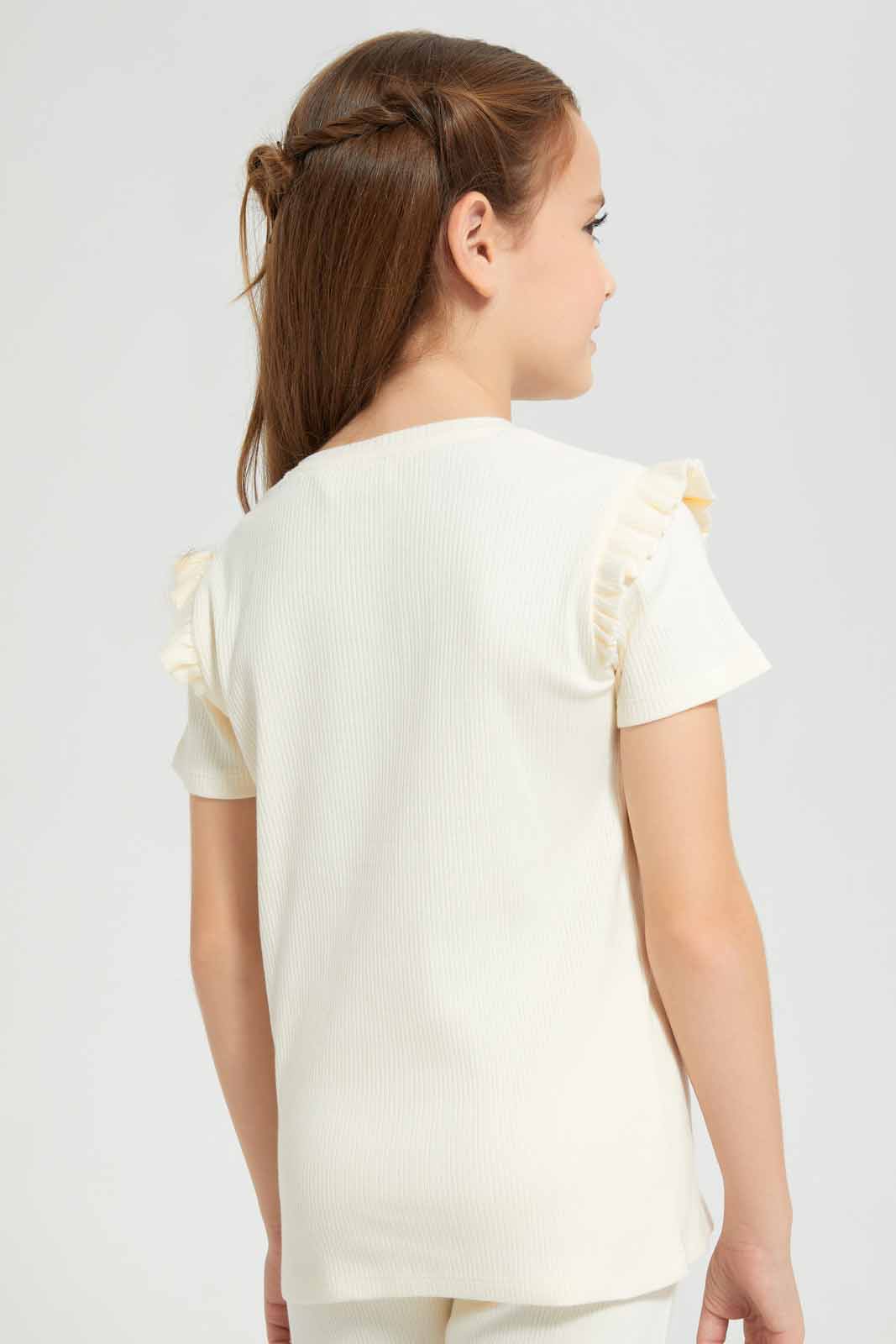 Redtag-Cream-SS-Rib-Tee-Category:T-Shirts,-Colour:Cream,-Deals:New-In,-Filter:Girls-(2-to-8-Yrs),-GIR-T-Shirts,-New-In-GIR-APL,-Non-Sale,-Section:Girls-(0-to-14Yrs),-VLM,-W22O-Girls-2 to 8 Years