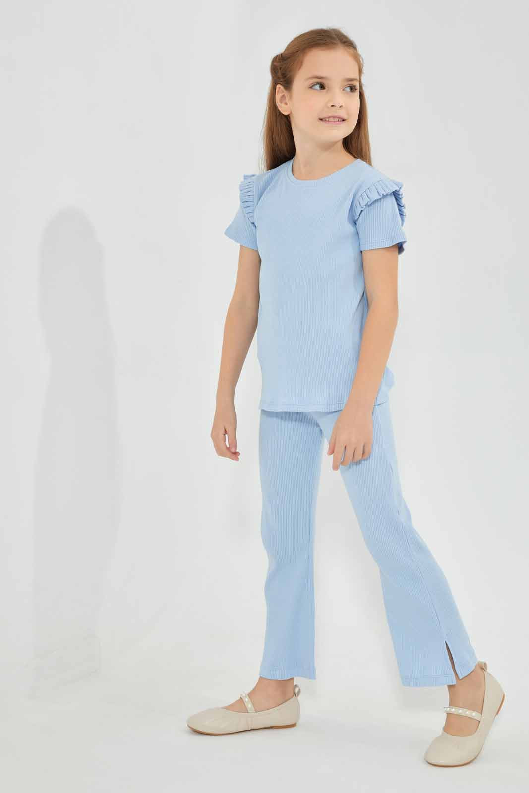 Redtag-Blue-SS-Rib-Tee-Category:T-Shirts,-Colour:Blue,-Deals:New-In,-Filter:Girls-(2-to-8-Yrs),-GIR-T-Shirts,-New-In-GIR-APL,-Non-Sale,-Section:Girls-(0-to-14Yrs),-VLM,-W22O-Girls-2 to 8 Years