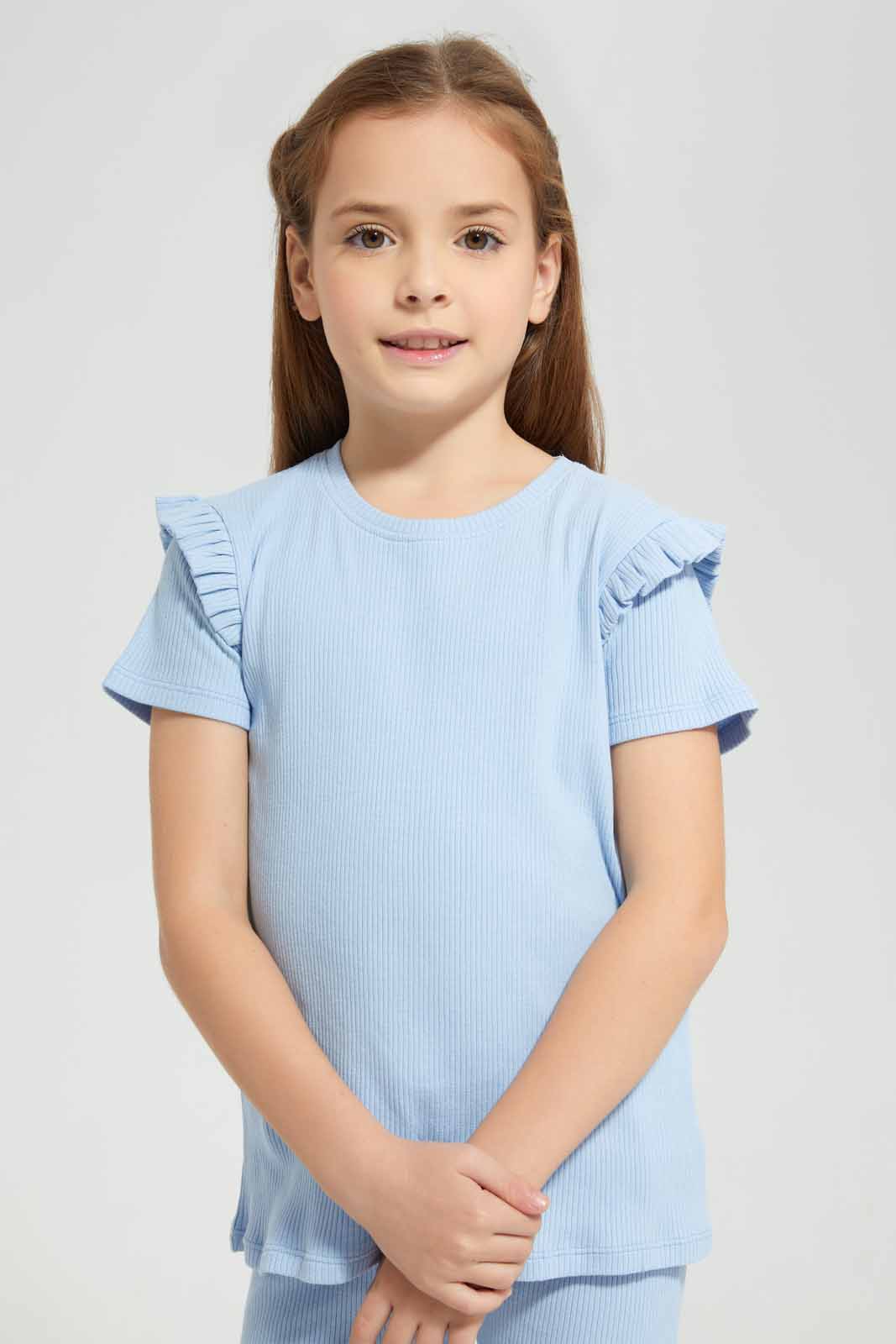 Redtag-Blue-SS-Rib-Tee-Category:T-Shirts,-Colour:Blue,-Deals:New-In,-Filter:Girls-(2-to-8-Yrs),-GIR-T-Shirts,-New-In-GIR-APL,-Non-Sale,-Section:Girls-(0-to-14Yrs),-VLM,-W22O-Girls-2 to 8 Years