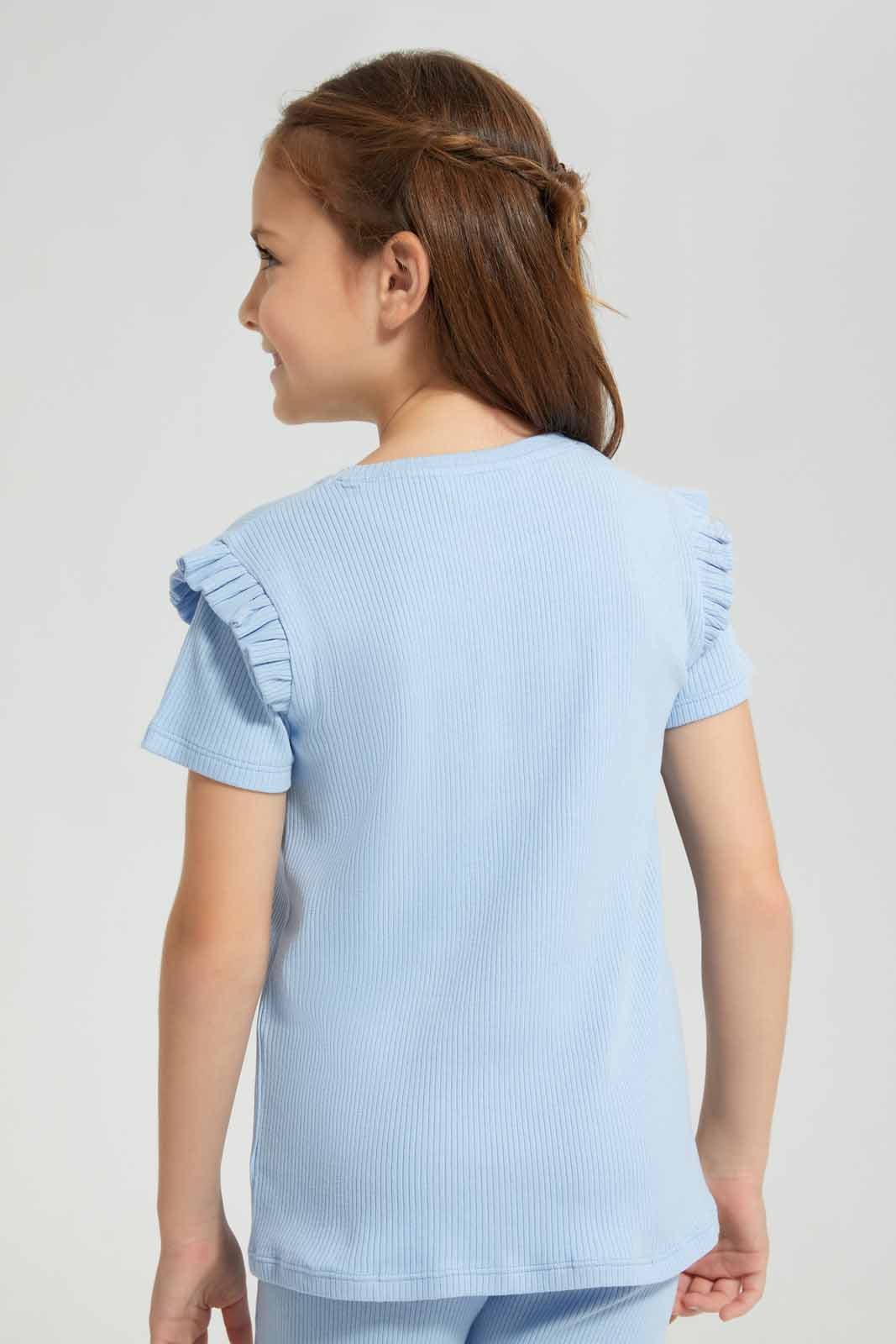 Redtag-Blue-SS-Rib-Tee-Category:T-Shirts,-Colour:Blue,-Deals:New-In,-Filter:Girls-(2-to-8-Yrs),-GIR-T-Shirts,-New-In-GIR-APL,-Non-Sale,-Section:Girls-(0-to-14Yrs),-VLM,-W22O-Girls-2 to 8 Years