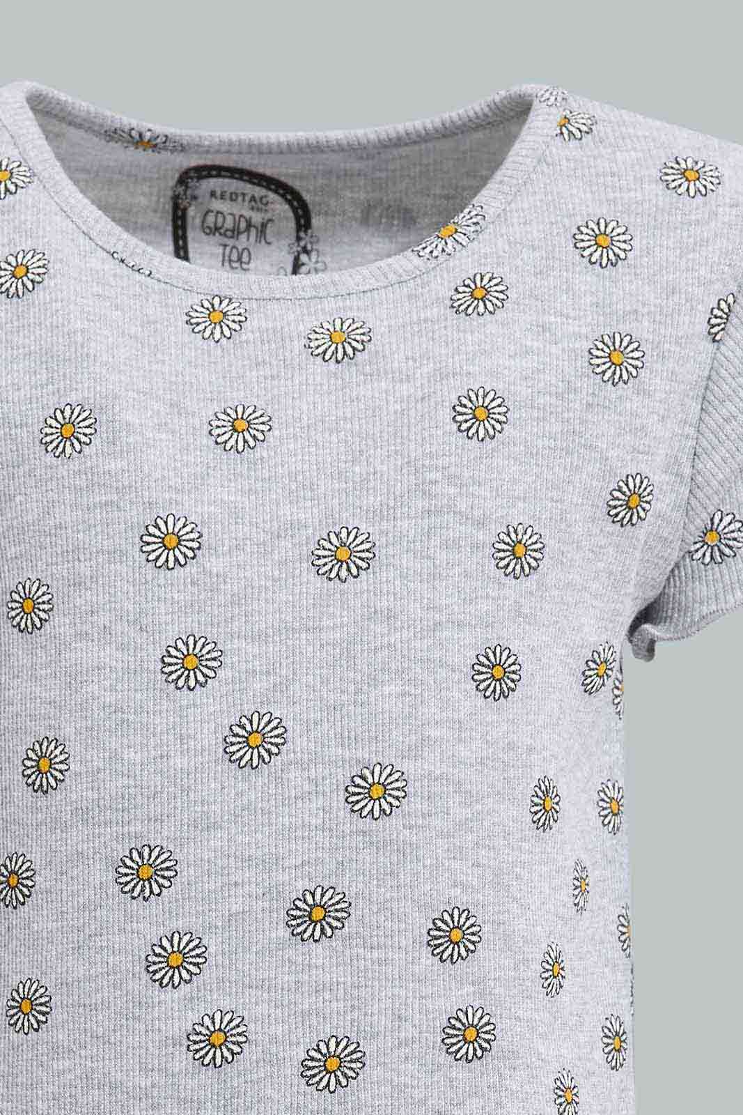 Redtag-Grey-Floral-AOP-Rib-T-Shirt-Category:T-Shirts,-Colour:Grey,-Deals:New-In,-Filter:Infant-Girls-(3-to-24-Mths),-ING-T-Shirts,-New-In-ING-APL,-Non-Sale,-Section:Girls-(0-to-14Yrs),-TBL,-W22A-Infant-Girls-3 to 24 Months