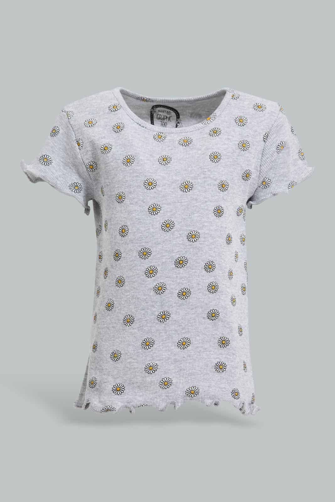 Redtag-Grey-Floral-AOP-Rib-T-Shirt-Category:T-Shirts,-Colour:Grey,-Deals:New-In,-Filter:Infant-Girls-(3-to-24-Mths),-ING-T-Shirts,-New-In-ING-APL,-Non-Sale,-Section:Girls-(0-to-14Yrs),-TBL,-W22A-Infant-Girls-3 to 24 Months
