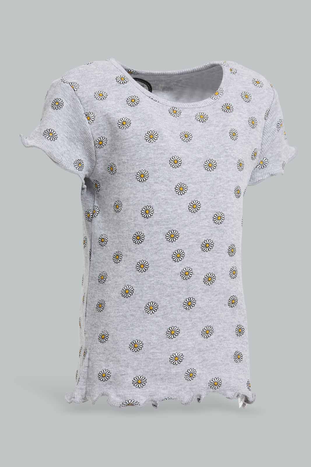 Redtag-Grey-Floral-AOP-Rib-T-Shirt-Category:T-Shirts,-Colour:Grey,-Deals:New-In,-Filter:Infant-Girls-(3-to-24-Mths),-ING-T-Shirts,-New-In-ING-APL,-Non-Sale,-Section:Girls-(0-to-14Yrs),-TBL,-W22A-Infant-Girls-3 to 24 Months