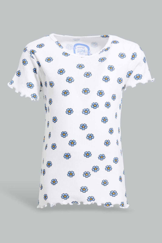 Redtag-White-Floral-AOP-Rib-T-Shirt-Category:T-Shirts,-Colour:White,-Deals:New-In,-Filter:Infant-Girls-(3-to-24-Mths),-ING-T-Shirts,-New-In-ING-APL,-Non-Sale,-Section:Girls-(0-to-14Yrs),-TBL,-W22A-Infant-Girls-3 to 24 Months