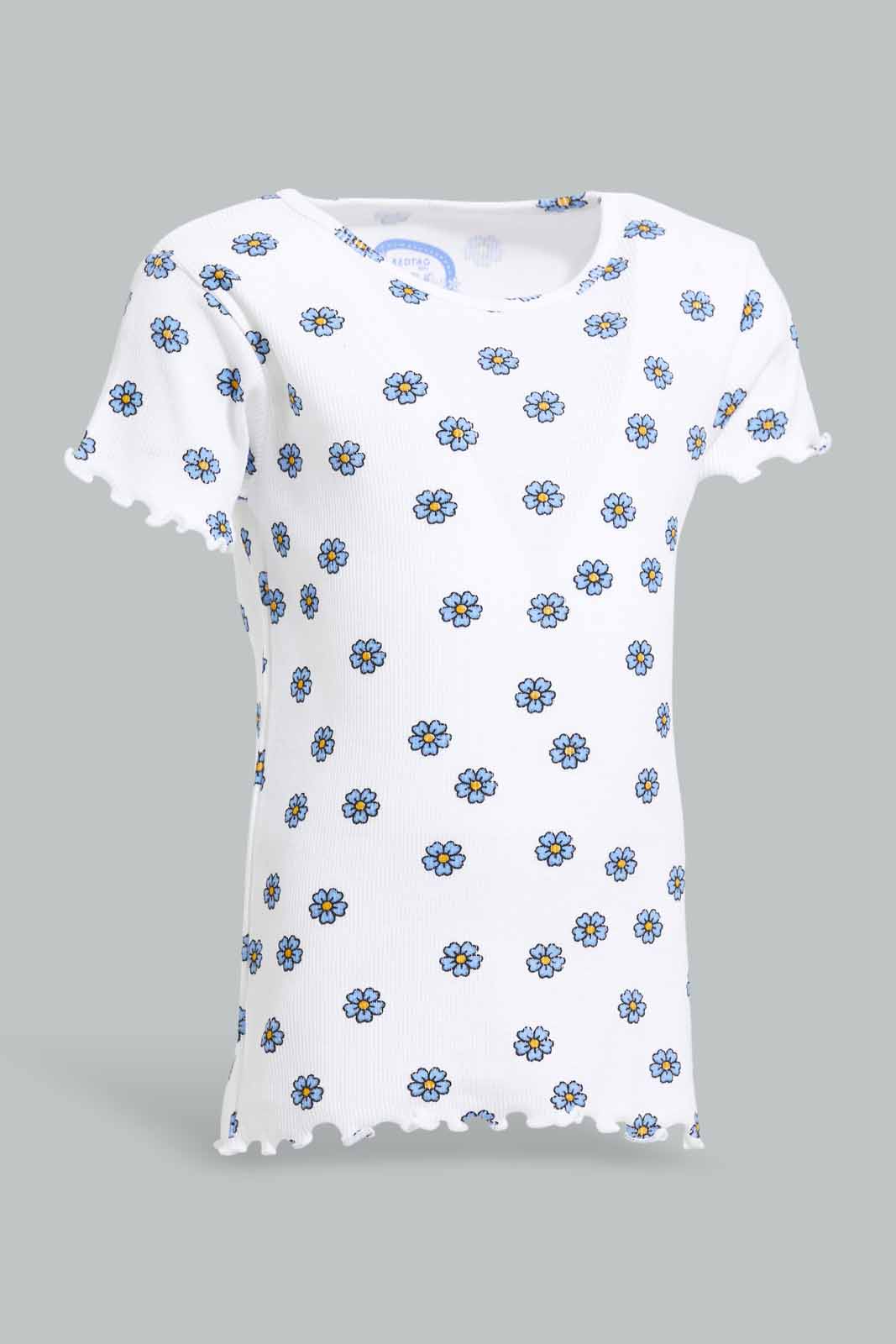 Redtag-White-Floral-AOP-Rib-T-Shirt-Category:T-Shirts,-Colour:White,-Deals:New-In,-Filter:Infant-Girls-(3-to-24-Mths),-ING-T-Shirts,-New-In-ING-APL,-Non-Sale,-Section:Girls-(0-to-14Yrs),-TBL,-W22A-Infant-Girls-3 to 24 Months