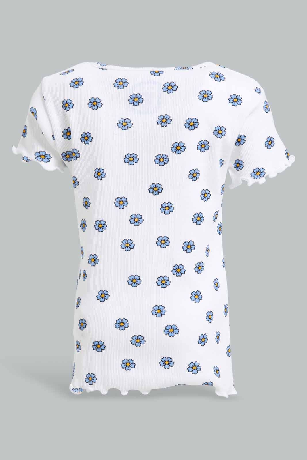 Redtag-White-Floral-AOP-Rib-T-Shirt-Category:T-Shirts,-Colour:White,-Deals:New-In,-Filter:Infant-Girls-(3-to-24-Mths),-ING-T-Shirts,-New-In-ING-APL,-Non-Sale,-Section:Girls-(0-to-14Yrs),-TBL,-W22A-Infant-Girls-3 to 24 Months