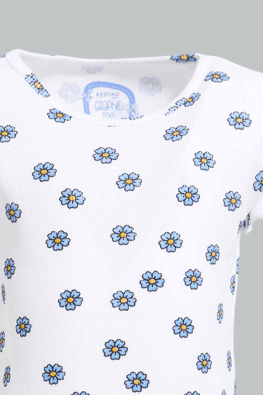 Redtag-White-Floral-AOP-Rib-T-Shirt-Category:T-Shirts,-Colour:White,-Deals:New-In,-Filter:Infant-Girls-(3-to-24-Mths),-ING-T-Shirts,-New-In-ING-APL,-Non-Sale,-Section:Girls-(0-to-14Yrs),-TBL,-W22A-Infant-Girls-3 to 24 Months