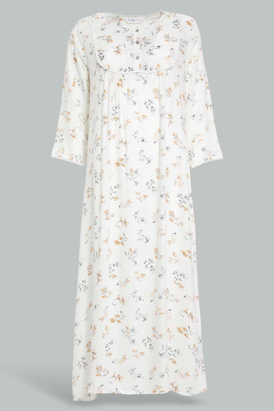 Redtag-Beige-Long-Sleeve-Beige-Solid-Printed-Night-Gown-Category:Nightgowns,-Colour:Beige,-Deals:New-In,-Filter:Women's-Clothing,-New-In-Women-APL,-Non-Sale,-Section:Women,-W22O,-Women-Nightgowns--