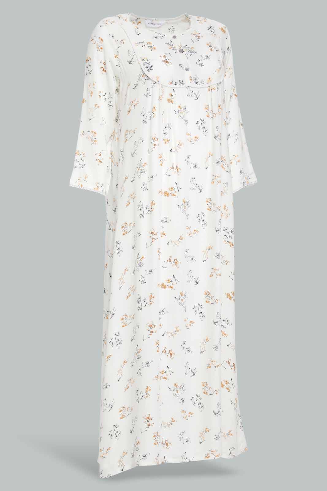 Redtag-Beige-Long-Sleeve-Beige-Solid-Printed-Night-Gown-Category:Nightgowns,-Colour:Beige,-Deals:New-In,-Filter:Women's-Clothing,-New-In-Women-APL,-Non-Sale,-Section:Women,-W22O,-Women-Nightgowns--