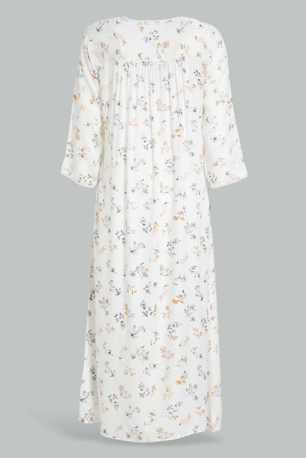Redtag-Beige-Long-Sleeve-Beige-Solid-Printed-Night-Gown-Category:Nightgowns,-Colour:Beige,-Deals:New-In,-Filter:Women's-Clothing,-New-In-Women-APL,-Non-Sale,-Section:Women,-W22O,-Women-Nightgowns--