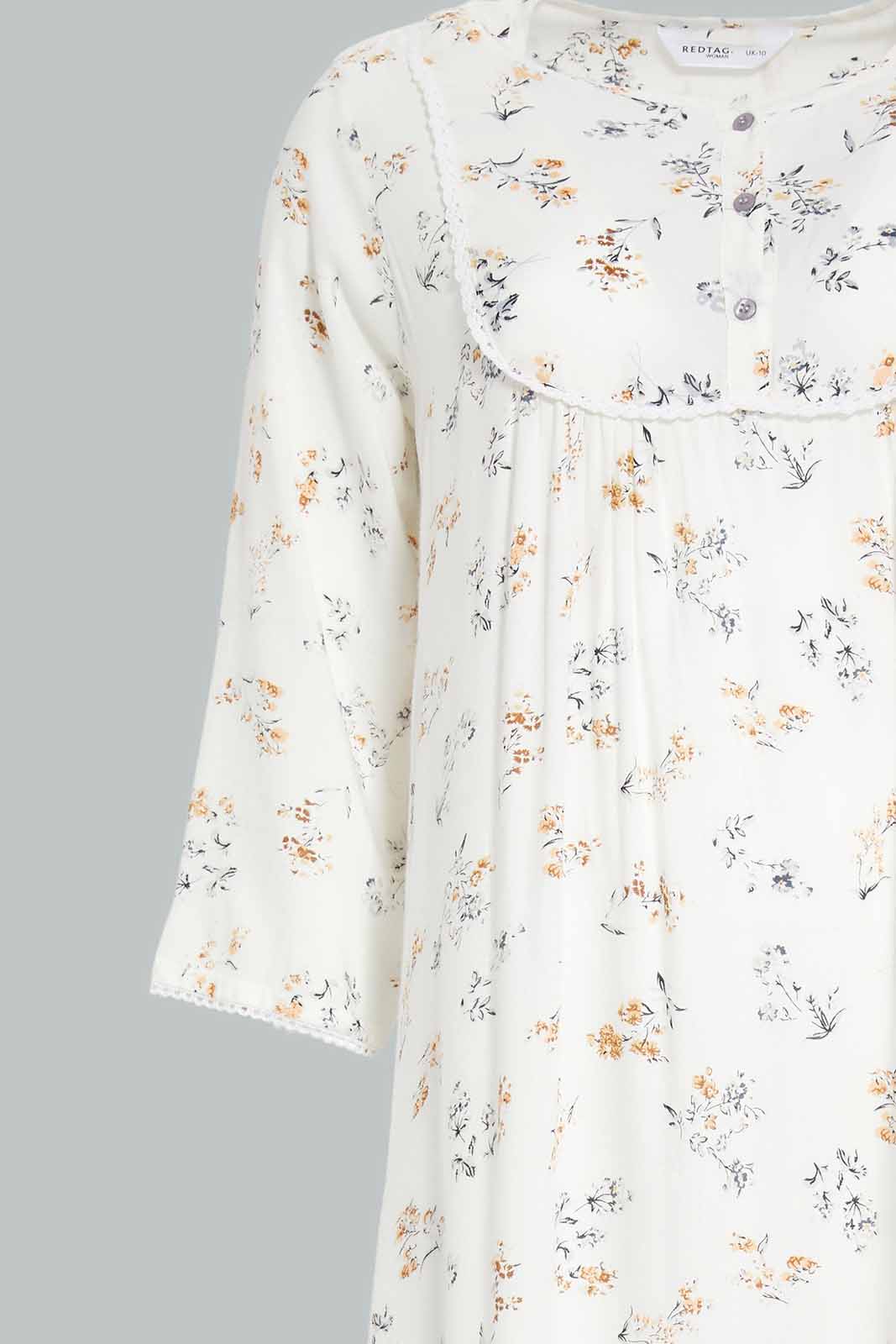 Redtag-Beige-Long-Sleeve-Beige-Solid-Printed-Night-Gown-Category:Nightgowns,-Colour:Beige,-Deals:New-In,-Filter:Women's-Clothing,-New-In-Women-APL,-Non-Sale,-Section:Women,-W22O,-Women-Nightgowns--