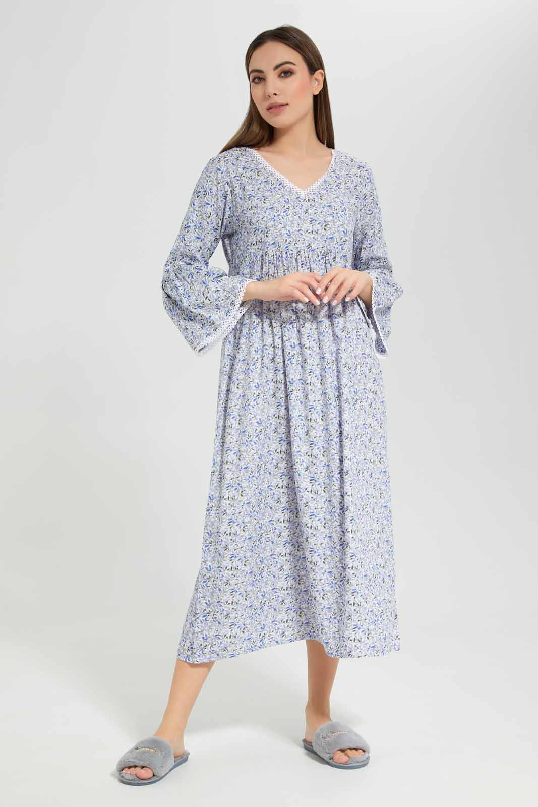 Redtag-Assorted-Long-Sleeve-Blue-Printed-Night-Gown-Category:Nightgowns,-Colour:Assorted,-Deals:New-In,-Filter:Women's-Clothing,-New-In-Women-APL,-Non-Sale,-Section:Women,-W22O,-Women-Nightgowns--
