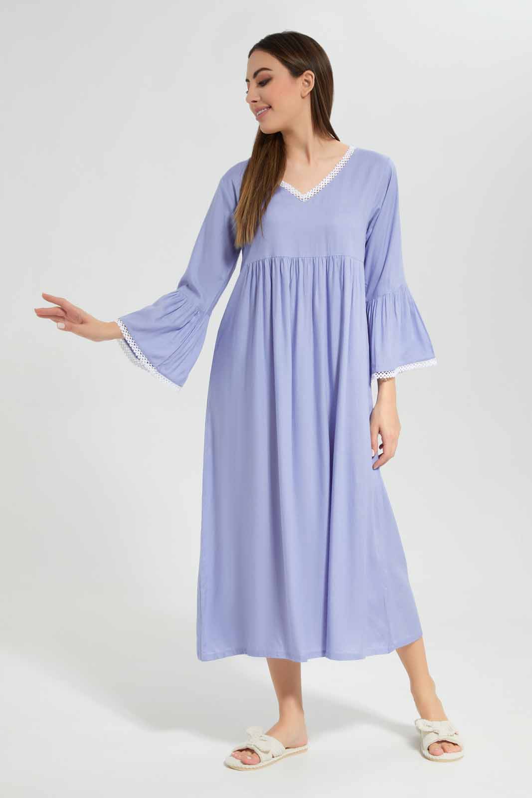 Redtag-Assorted-Long-Sleeve-Blue-Printed-Night-Gown-Category:Nightgowns,-Colour:Assorted,-Deals:New-In,-Filter:Women's-Clothing,-New-In-Women-APL,-Non-Sale,-Section:Women,-W22O,-Women-Nightgowns--