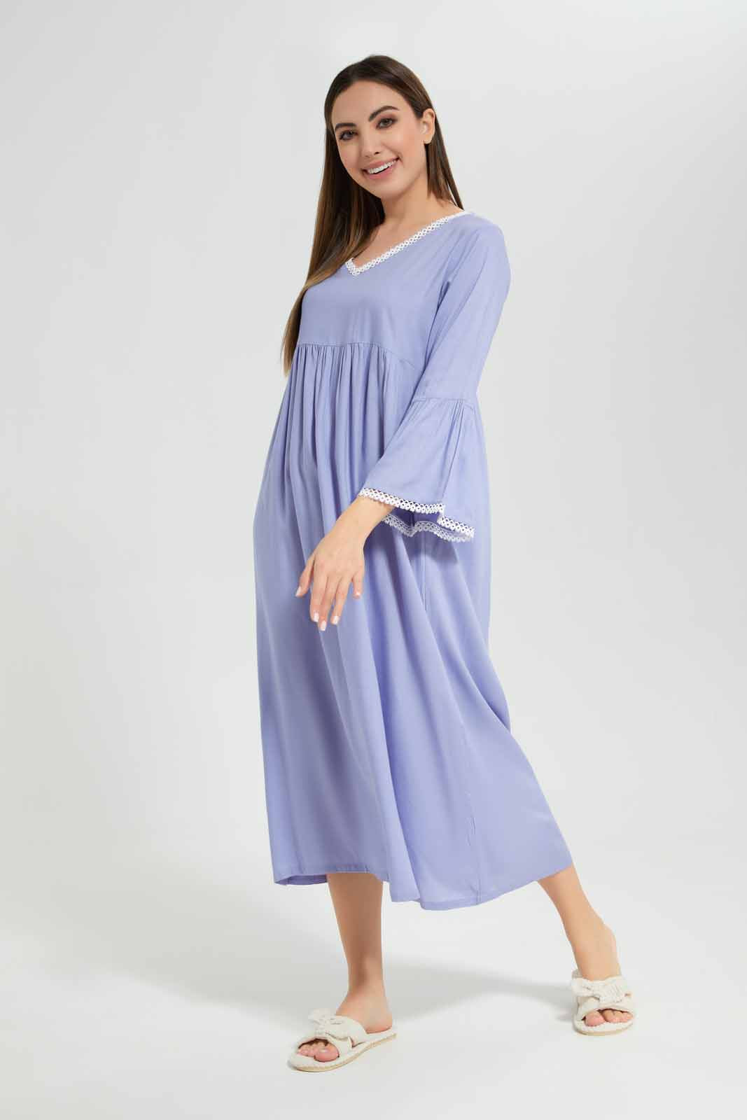 Redtag-Assorted-Long-Sleeve-Blue-Printed-Night-Gown-Category:Nightgowns,-Colour:Assorted,-Deals:New-In,-Filter:Women's-Clothing,-New-In-Women-APL,-Non-Sale,-Section:Women,-W22O,-Women-Nightgowns--