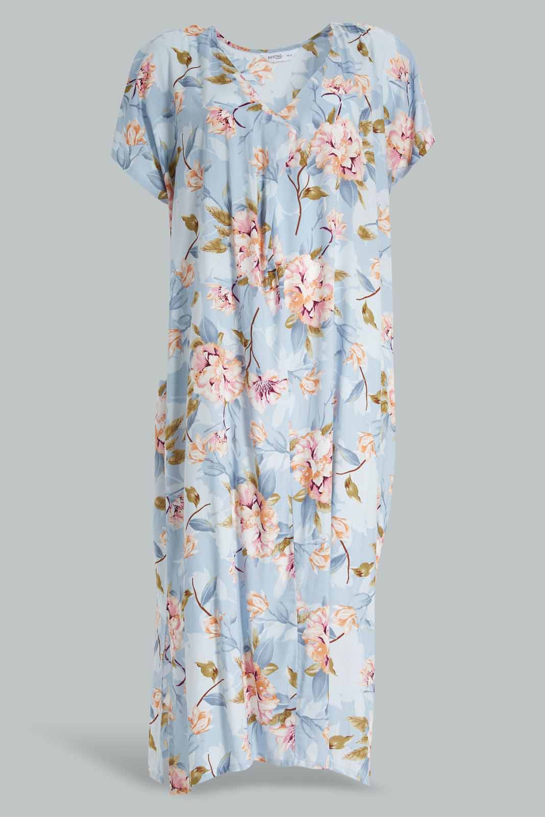Redtag-Assorted-Short-Sleeve-Blue-Rayon-Printed-Night-Gown-Category:Nightgowns,-Colour:Assorted,-Deals:New-In,-Filter:Women's-Clothing,-New-In-Women-APL,-Non-Sale,-Section:Women,-W22O,-Women-Nightgowns--