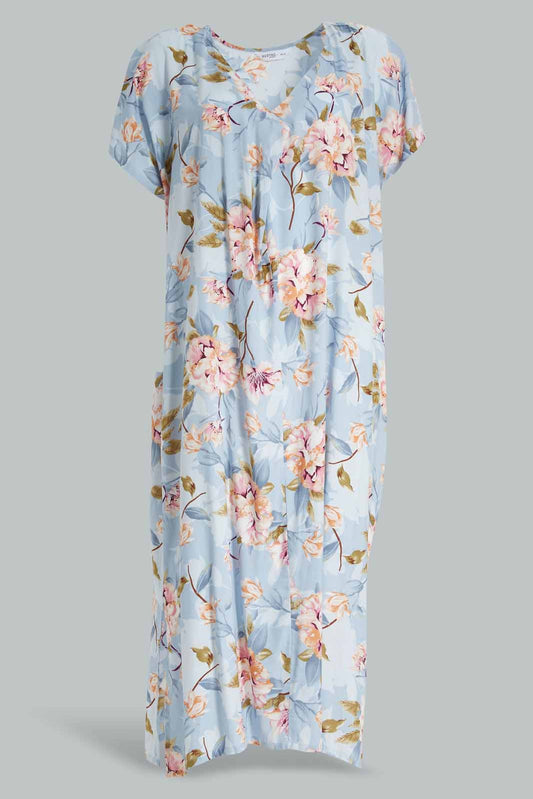 Redtag-Assorted-Short-Sleeve-Blue-Rayon-Printed-Night-Gown-Category:Nightgowns,-Colour:Assorted,-Deals:New-In,-Filter:Women's-Clothing,-New-In-Women-APL,-Non-Sale,-Section:Women,-W22O,-Women-Nightgowns--