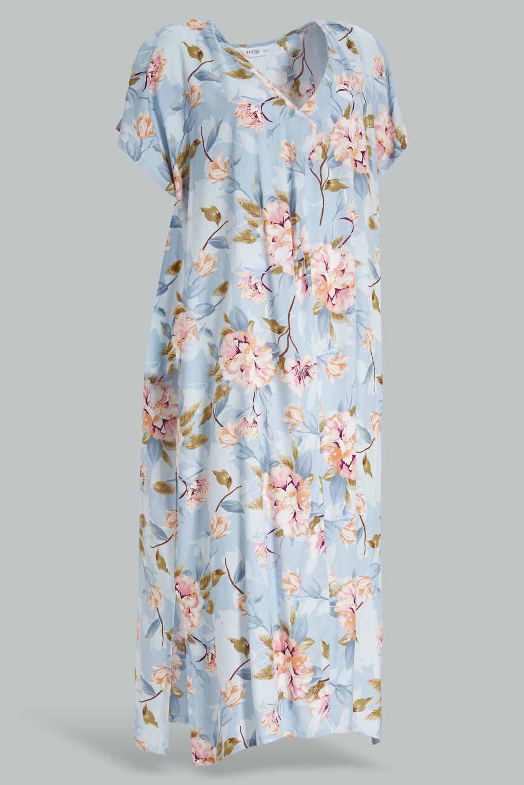 Redtag-Assorted-Short-Sleeve-Blue-Rayon-Printed-Night-Gown-Category:Nightgowns,-Colour:Assorted,-Deals:New-In,-Filter:Women's-Clothing,-New-In-Women-APL,-Non-Sale,-Section:Women,-W22O,-Women-Nightgowns--