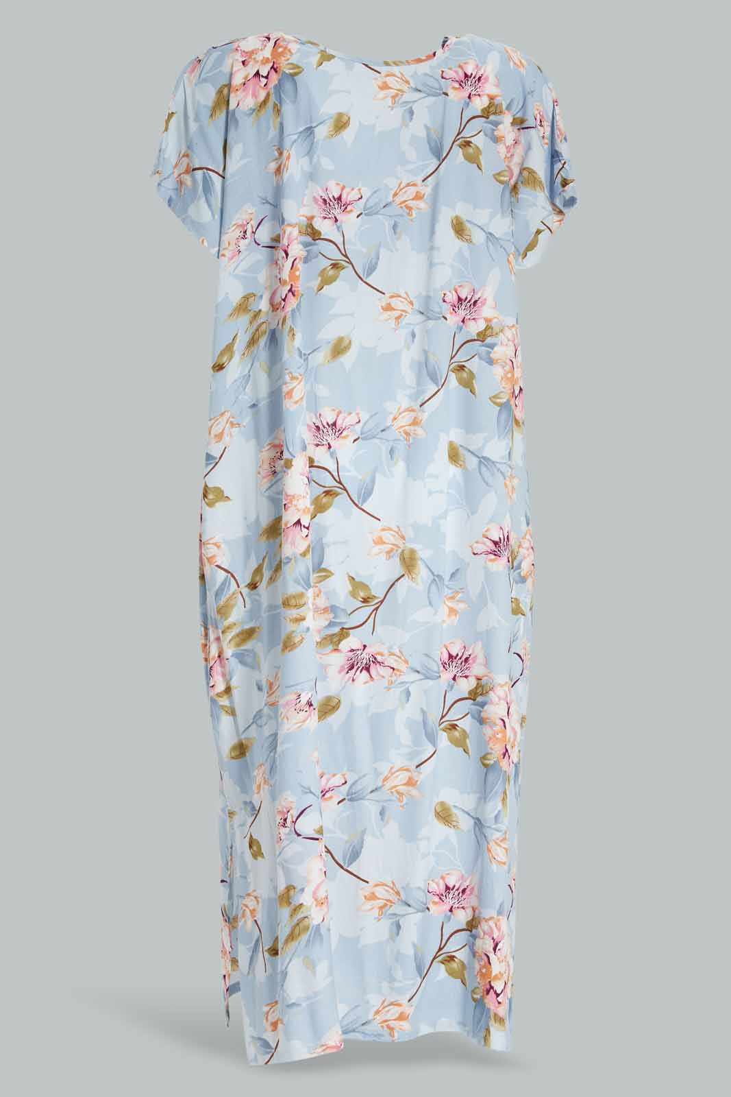 Redtag-Assorted-Short-Sleeve-Blue-Rayon-Printed-Night-Gown-Category:Nightgowns,-Colour:Assorted,-Deals:New-In,-Filter:Women's-Clothing,-New-In-Women-APL,-Non-Sale,-Section:Women,-W22O,-Women-Nightgowns--