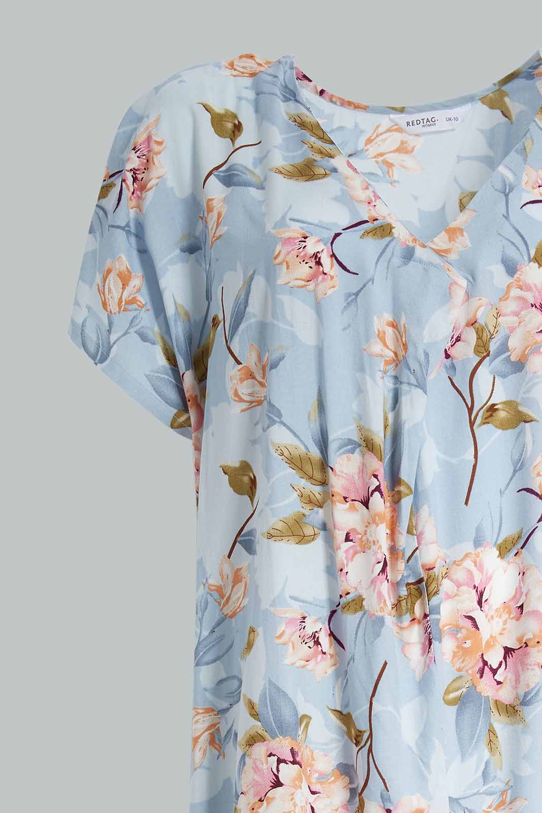 Redtag-Assorted-Short-Sleeve-Blue-Rayon-Printed-Night-Gown-Category:Nightgowns,-Colour:Assorted,-Deals:New-In,-Filter:Women's-Clothing,-New-In-Women-APL,-Non-Sale,-Section:Women,-W22O,-Women-Nightgowns--