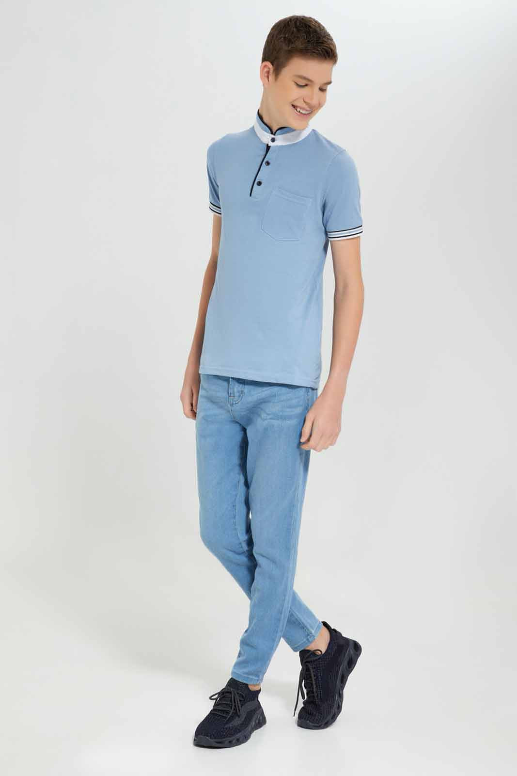 Redtag-Sky-Blue-Plain-Mandarin-Collar-Polo-BSR-Polo-T-Shirts,-Bundle,-Category:Polo-T-Shirts,-Colour:Sky-Blue,-Deals:3-For-90,-Deals:New-In,-Filter:Senior-Boys-(8-to-14-Yrs),-New-In-BSR-APL,-Section:Boys-(0-to-14Yrs),-W22O-Senior-Boys-9 to 14 Years