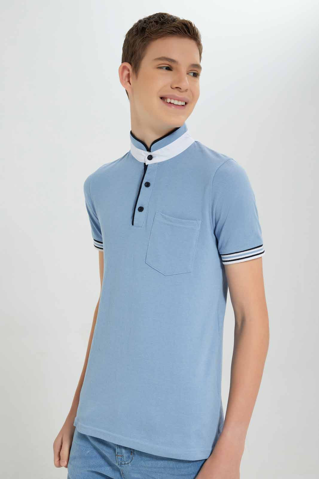 Redtag-Sky-Blue-Plain-Mandarin-Collar-Polo-BSR-Polo-T-Shirts,-Bundle,-Category:Polo-T-Shirts,-Colour:Sky-Blue,-Deals:3-For-90,-Deals:New-In,-Filter:Senior-Boys-(8-to-14-Yrs),-New-In-BSR-APL,-Section:Boys-(0-to-14Yrs),-W22O-Senior-Boys-9 to 14 Years