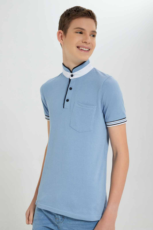 Redtag-Sky-Blue-Plain-Mandarin-Collar-Polo-BSR-Polo-T-Shirts,-Bundle,-Category:Polo-T-Shirts,-Colour:Sky-Blue,-Deals:3-For-90,-Deals:New-In,-Filter:Senior-Boys-(8-to-14-Yrs),-New-In-BSR-APL,-Section:Boys-(0-to-14Yrs),-W22O-Senior-Boys-9 to 14 Years