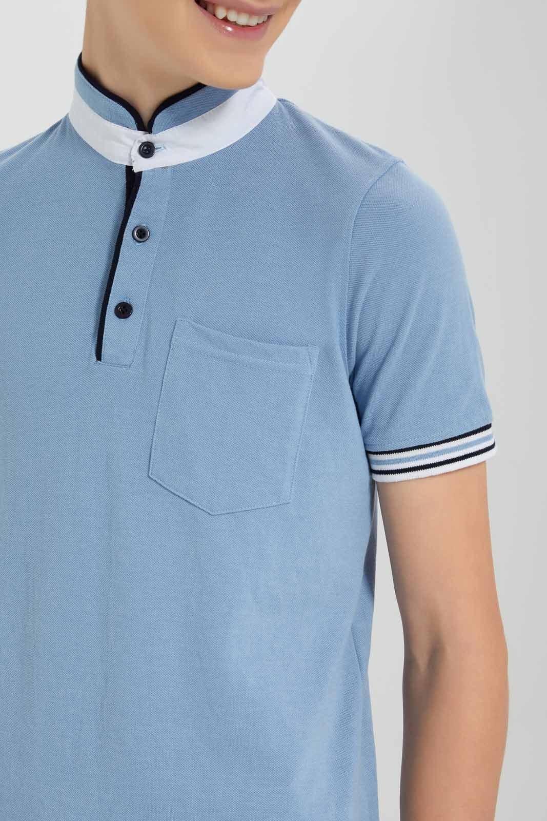 Redtag-Sky-Blue-Plain-Mandarin-Collar-Polo-BSR-Polo-T-Shirts,-Bundle,-Category:Polo-T-Shirts,-Colour:Sky-Blue,-Deals:3-For-90,-Deals:New-In,-Filter:Senior-Boys-(8-to-14-Yrs),-New-In-BSR-APL,-Section:Boys-(0-to-14Yrs),-W22O-Senior-Boys-9 to 14 Years