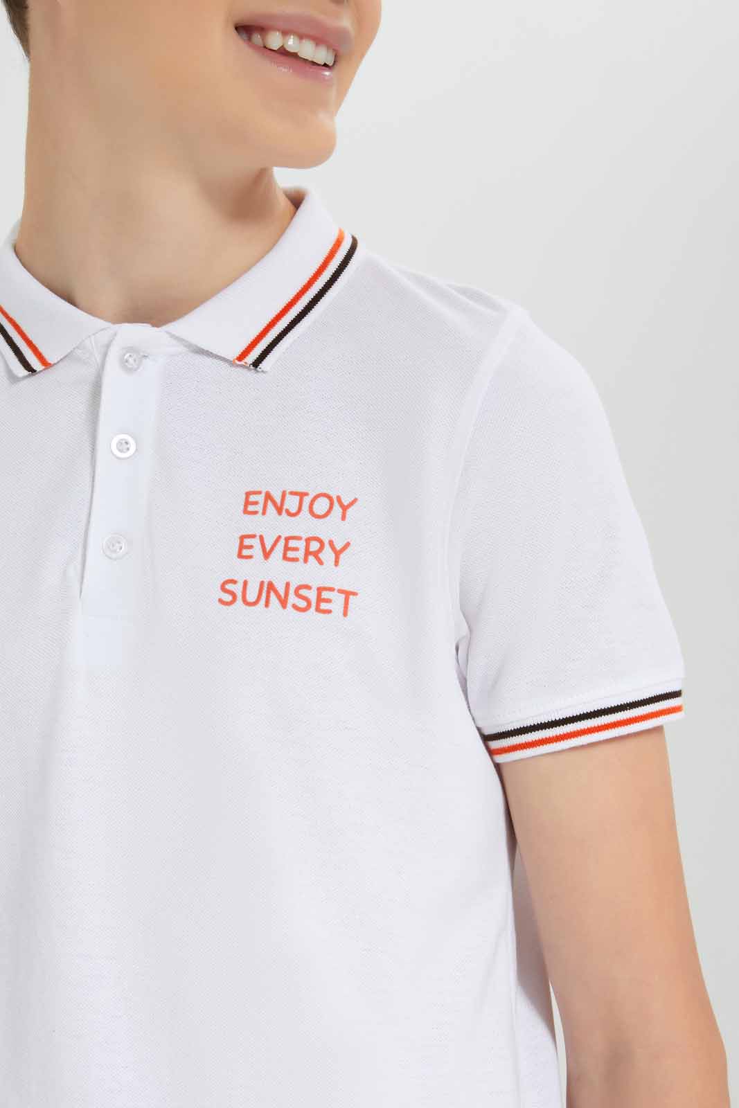 Redtag-White-Front-And-Back-Print-Polo-BSR-Polo-T-Shirts,-Bundle,-Category:Polo-T-Shirts,-Colour:White,-Deals:3-For-90,-Deals:New-In,-Filter:Senior-Boys-(8-to-14-Yrs),-New-In-BSR-APL,-Section:Boys-(0-to-14Yrs),-W22O-Senior-Boys-9 to 14 Years
